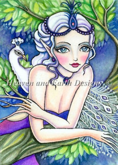 Diamond Painting Canvas - QS White Peacock Dryad - Click Image to Close